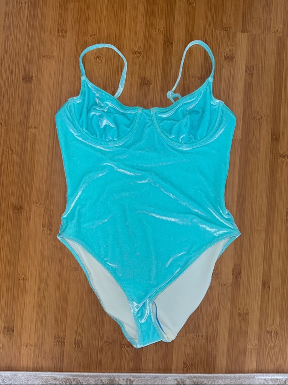 SOLID & STRIPED Shimmery Velvet Aqua Blue One-Piece Swimsuit